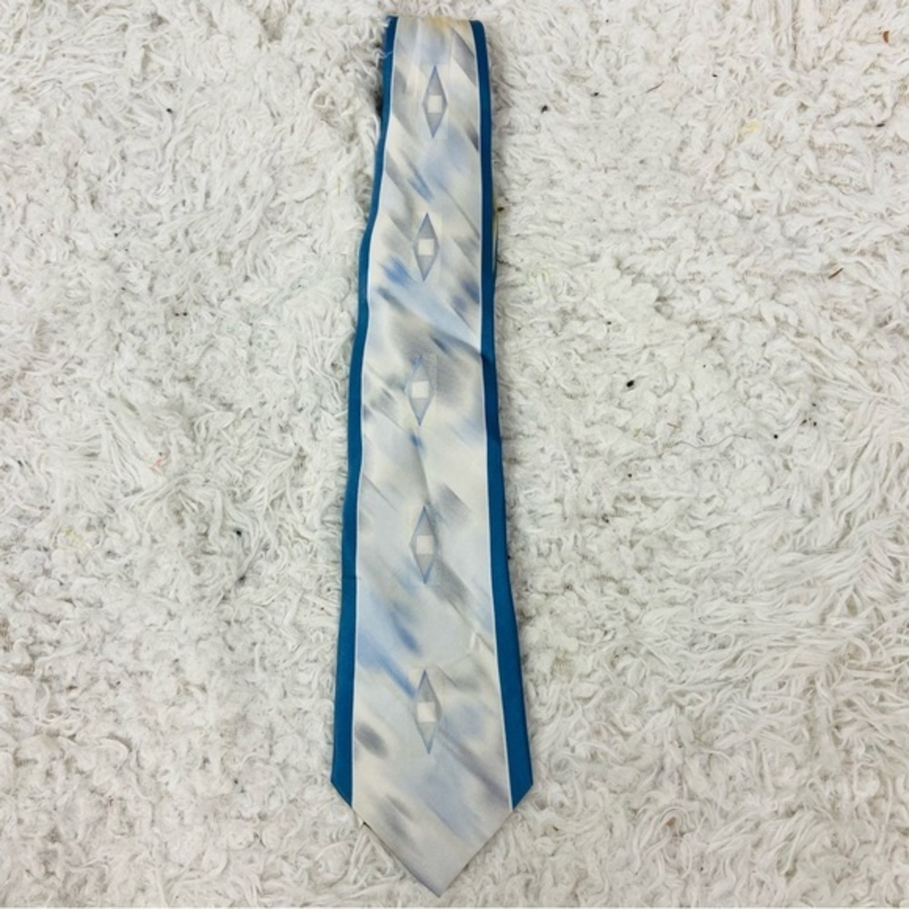 Stacy Adams 100% silk Blue White Geometric western satin Tie